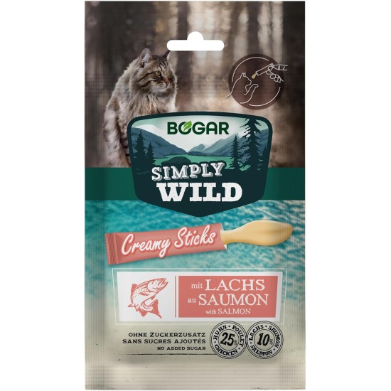 Bogar – Simply Wild – Katzenleckerlis – Ergänzung zur Katzenfutter – Cremige Katzensticks mit Lachs – Leckere Katzensnacks zur Katzenpflege & Belohnung – Perfekt für Interaktive Momente – 5x15 g Bogar – Simply Wild – Katzenleckerlis – Ergänzung zur Katzenfutter – Cremige Katzensticks mit Lachs – Leckere Katzensnacks zur Katzenpflege & Belohnung – Perfekt für Interaktive Momente – 5x15 g