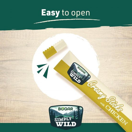 Bogar Simply Wild - Cat Treats - Supplement to Cat Food - Creamy Cat Sticks with Salmon - Delicious Cat Snacks for Cat Care & Reward - Perfect for Interactive Moments - 5 x 15 g Bogar Simply Wild - Cat Treats - Supplement to Cat Food - Creamy Cat Sticks with Salmon - Delicious Cat Snacks for Cat Care & Reward - Perfect for Interactive Moments - 5 x 15 g