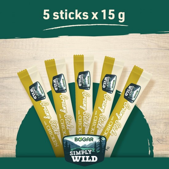 Bogar Simply Wild - Cat Treats - Supplement to Cat Food - Creamy Cat Sticks with Salmon - Delicious Cat Snacks for Cat Care & Reward - Perfect for Interactive Moments - 5 x 15 g Bogar Simply Wild - Cat Treats - Supplement to Cat Food - Creamy Cat Sticks with Salmon - Delicious Cat Snacks for Cat Care & Reward - Perfect for Interactive Moments - 5 x 15 g