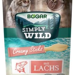 Bogar Simply Wild - Cat Treats - Supplement to Cat Food - Creamy Cat Sticks with Salmon - Delicious Cat Snacks for Cat Care & Reward - Perfect for Interactive Moments - 5 x 15 g Bogar Simply Wild - Cat Treats - Supplement to Cat Food - Creamy Cat Sticks with Salmon - Delicious Cat Snacks for Cat Care & Reward - Perfect for Interactive Moments - 5 x 15 g