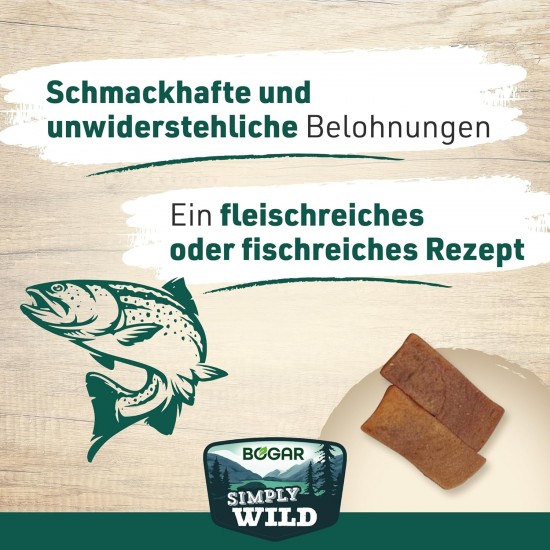 Bogar Simply Wild - Cat Treats - Supplement to Cat Food - Crispy Treats for Cats with Salmon - For Enjoyment & Cat Care - In the Form of Delicate Meat Strips - 50 g Bogar Simply Wild - Cat Treats - Supplement to Cat Food - Crispy Treats for Cats with Salmon - For Enjoyment & Cat Care - In the Form of Delicate Meat Strips - 50 g