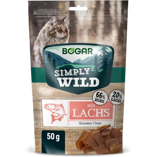 Bogar Simply Wild - Cat Treats - Supplement to Cat Food - Crispy Treats for Cats with Salmon - For Enjoyment & Cat Care - In the Form of Delicate Meat Strips - 50 g Bogar Simply Wild - Cat Treats - Supplement to Cat Food - Crispy Treats for Cats with Salmon - For Enjoyment & Cat Care - In the Form of Delicate Meat Strips - 50 g