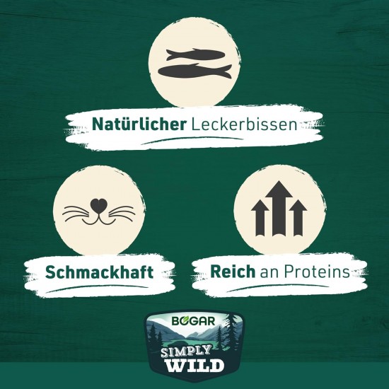 Bogar Simply Wild - Dog & Cat Treats - Addition to Cat Food - Dried Fish Treats for Dogs and Cats - Whole Dried Sprat Fish - 50g Bogar Simply Wild - Dog & Cat Treats - Addition to Cat Food - Dried Fish Treats for Dogs and Cats - Whole Dried Sprat Fish - 50g