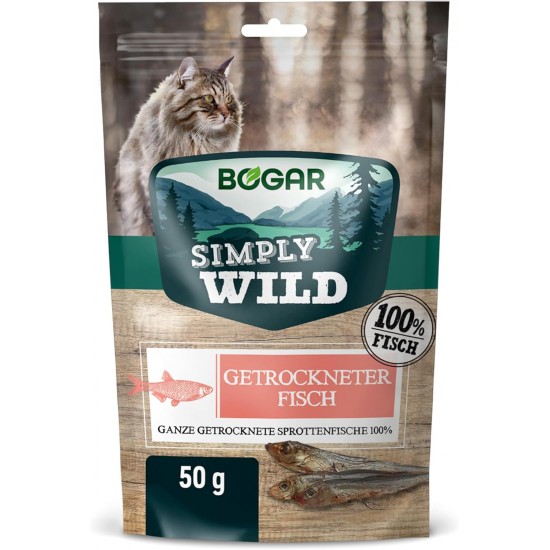 Bogar Simply Wild - Dog & Cat Treats - Addition to Cat Food - Dried Fish Treats for Dogs and Cats - Whole Dried Sprat Fish - 50g Bogar Simply Wild - Dog & Cat Treats - Addition to Cat Food - Dried Fish Treats for Dogs and Cats - Whole Dried Sprat Fish - 50g