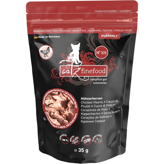 Catz finefood Purrrrly No. 103 Chicken Hearts, Freeze Dried Cat Snack, Pack of 6 (6 x 35 g) Catz finefood Purrrrly No. 103 Chicken Hearts, Freeze Dried Cat Snack, Pack of 6 (6 x 35 g)