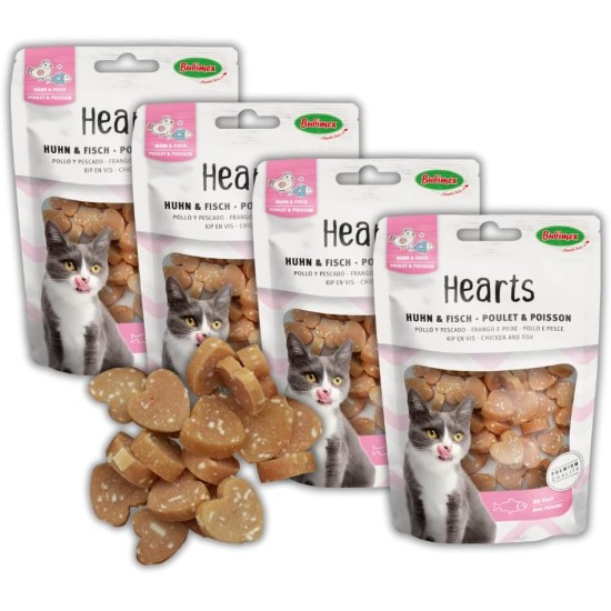 Chicken Hearts - Cat Treats - Chicken & Fish Flavour - Low Fat - Ideal as a Reward - 4 x 50g (200g) Chicken Hearts - Cat Treats - Chicken & Fish Flavour - Low Fat - Ideal as a Reward - 4 x 50g (200g)