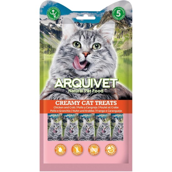 Creamy Cat Treats - Cremiger Hühnchen-Krabben-Snack (Display mit 12 Beuteln à 5x14 g) - für Katzen Creamy Cat Treats - Cremiger Hühnchen-Krabben-Snack (Display mit 12 Beuteln à 5x14 g) - für Katzen