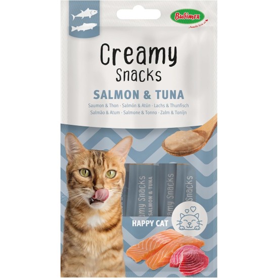 Creamy Snacks Tuna and Salmon - Lick Cream for Cats - Smooth, Creamy and Appetizing Texture - Stimulates Appe and Promotes Hydration - 4 x 15g Creamy Snacks Tuna and Salmon - Lick Cream for Cats - Smooth, Creamy and Appetizing Texture - Stimulates Appe and Promotes Hydration - 4 x 15g