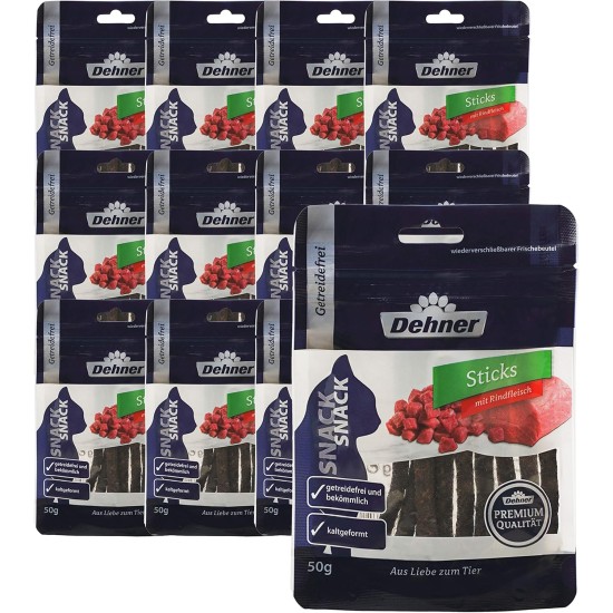 Dehner Premium Cat Treat, Grain-Free / Sugar Free, Adult / Sensitive Cats, Beef Sticks, 12 x 50g (600g) Dehner Premium Cat Treat, Grain-Free / Sugar Free, Adult / Sensitive Cats, Beef Sticks, 12 x 50g (600g)