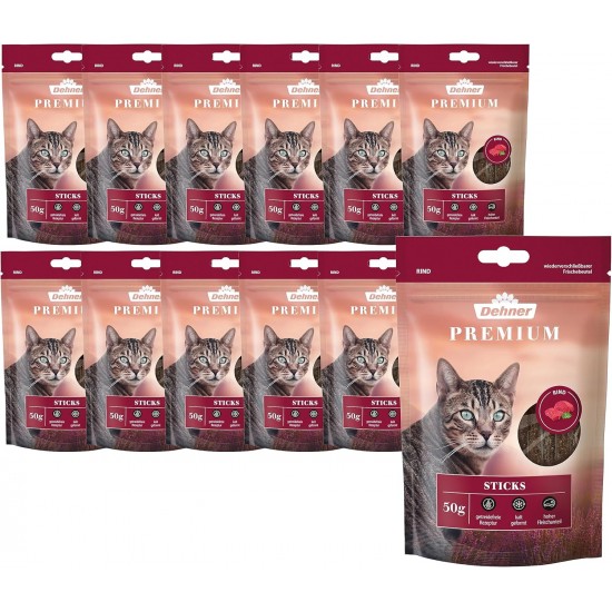 Dehner Premium Cat Treat, Grain-Free / Sugar Free, Adult / Sensitive Cats, Beef Sticks, 12 x 50g (600g) Dehner Premium Cat Treat, Grain-Free / Sugar Free, Adult / Sensitive Cats, Beef Sticks, 12 x 50g (600g)