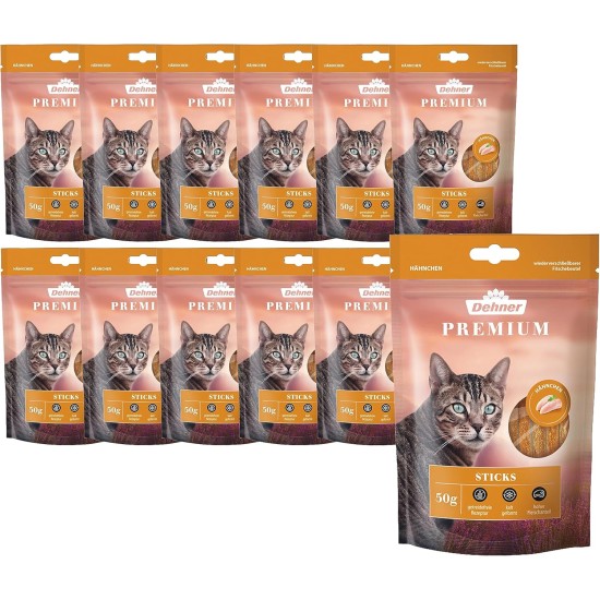Dehner Premium Cat Treat, Grain-Free / Sugar Free, Adult / Sensitive Cats, Beef Sticks, 12 x 50g (600g) Dehner Premium Cat Treat, Grain-Free / Sugar Free, Adult / Sensitive Cats, Beef Sticks, 12 x 50g (600g)