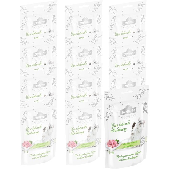 Dehner Premium Lovely Cat Snack, Supplementary Food, Sugar-Free / Gluten-Free, Adult Cats, Turkey / Mint, 12 x 50g Dehner Premium Lovely Cat Snack, Supplementary Food, Sugar-Free / Gluten-Free, Adult Cats, Turkey / Mint, 12 x 50g