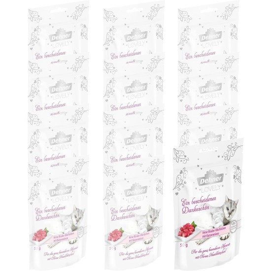 Dehner Premium Lovely Cat Snack, Supplementary Food, Sugar-Free / Gluten-Free, for Nutrition-Sensitive Cats, Beef/Mint, 12 x 50 g (600 g) Dehner Premium Lovely Cat Snack, Supplementary Food, Sugar-Free / Gluten-Free, for Nutrition-Sensitive Cats, Beef/Mint, 12 x 50 g (600 g)