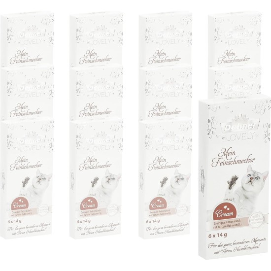Dehner Premium Lovely Cat Snack, Treat Cream Gluten Free, for Adult Cats, Chicken and Egg, 12 x 84 g (1 kg) Dehner Premium Lovely Cat Snack, Treat Cream Gluten Free, for Adult Cats, Chicken and Egg, 12 x 84 g (1 kg)