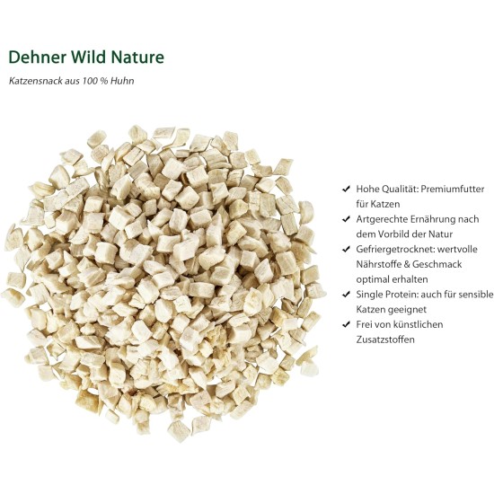 Dehner Wild Nature Premium Gluten Free / Sugar Free Cat Snack, Freeze Dried, Chicken, 6 x 20 g (120 g) Dehner Wild Nature Premium Gluten Free / Sugar Free Cat Snack, Freeze Dried, Chicken, 6 x 20 g (120 g)