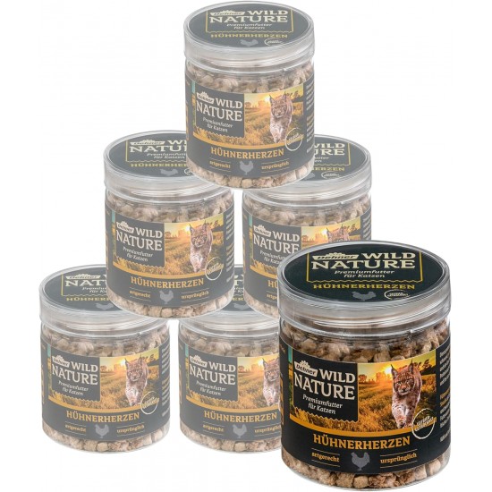 Dehner Wild Nature Premium Gluten Free / Sugar Free Cat Snack, Freeze Dried, Chicken Hearts, 6 x 20 g (120 g) Dehner Wild Nature Premium Gluten Free / Sugar Free Cat Snack, Freeze Dried, Chicken Hearts, 6 x 20 g (120 g)