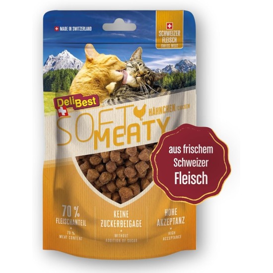 DeliBest Soft Meatys Cat Treats Made of Swiss Chicken Meat, Grain-Free, Semi-Moist Treats, Easy to Digest, Cat Snack without Artificial Additives, Suitable for Allergy Sufferers, 100 g DeliBest Soft Meatys Cat Treats Made of Swiss Chicken Meat, Grain-Free, Semi-Moist Treats, Easy to Digest, Cat Snack without Artificial Additives, Suitable for Allergy Sufferers, 100 g