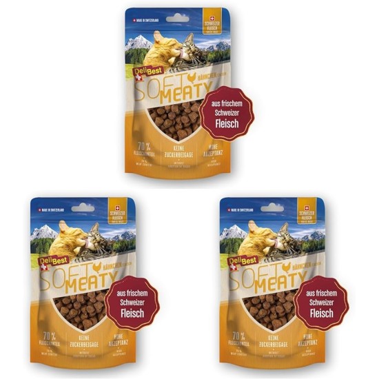 DeliBest Soft Meatys Cat Treats Made of Swiss Chicken Meat, Grain-Free, Semi-Moist Treats, Easy to Digest, Cat Snack without Artificial Additives, Suitable for Allergy Sufferers, 100 g DeliBest Soft Meatys Cat Treats Made of Swiss Chicken Meat, Grain-Free, Semi-Moist Treats, Easy to Digest, Cat Snack without Artificial Additives, Suitable for Allergy Sufferers, 100 g