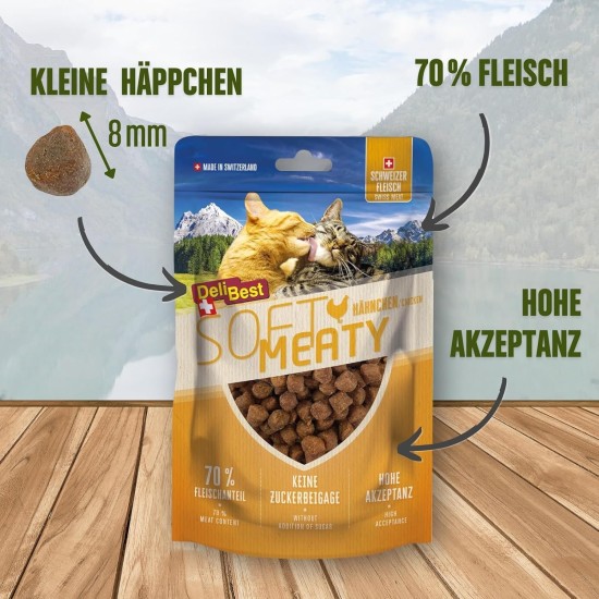 DeliBest Soft Meatys Cat Treats Made of Swiss Chicken Meat, Grain-Free, Semi-Moist Treats, Easy to Digest, Cat Snack without Artificial Additives, Suitable for Allergy Sufferers, 100 g DeliBest Soft Meatys Cat Treats Made of Swiss Chicken Meat, Grain-Free, Semi-Moist Treats, Easy to Digest, Cat Snack without Artificial Additives, Suitable for Allergy Sufferers, 100 g