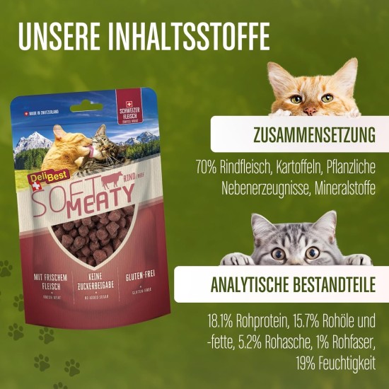 DeliBest Soft Meatys Cat Treats Made of Swiss Chicken Meat, Grain-Free, Semi-Moist Treats, Easy to Digest, Cat Snack without Artificial Additives, Suitable for Allergy Sufferers, 100 g DeliBest Soft Meatys Cat Treats Made of Swiss Chicken Meat, Grain-Free, Semi-Moist Treats, Easy to Digest, Cat Snack without Artificial Additives, Suitable for Allergy Sufferers, 100 g