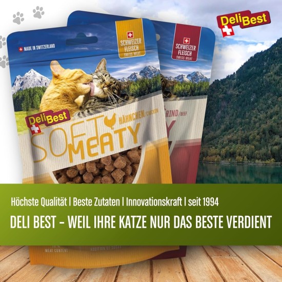 DeliBest Soft Meatys Cat Treats Made of Swiss Chicken Meat, Grain-Free, Semi-Moist Treats, Easy to Digest, Cat Snack without Artificial Additives, Suitable for Allergy Sufferers, 100 g DeliBest Soft Meatys Cat Treats Made of Swiss Chicken Meat, Grain-Free, Semi-Moist Treats, Easy to Digest, Cat Snack without Artificial Additives, Suitable for Allergy Sufferers, 100 g