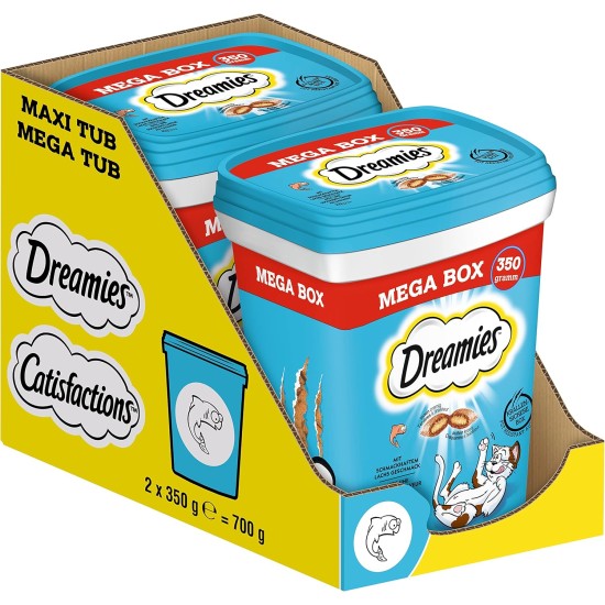 Dreamies Classic Cat Snacks with Salmon - Incredibly Crispy Bags with Delicate Filling - 2 x 350 g Dreamies Classic Cat Snacks with Salmon - Incredibly Crispy Bags with Delicate Filling - 2 x 350 g