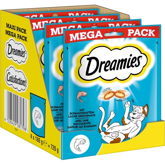 Dreamies Classic Cat Snacks with Salmon - Incredibly Crispy Bags with Delicate Filling - 2 x 350 g Dreamies Classic Cat Snacks with Salmon - Incredibly Crispy Bags with Delicate Filling - 2 x 350 g