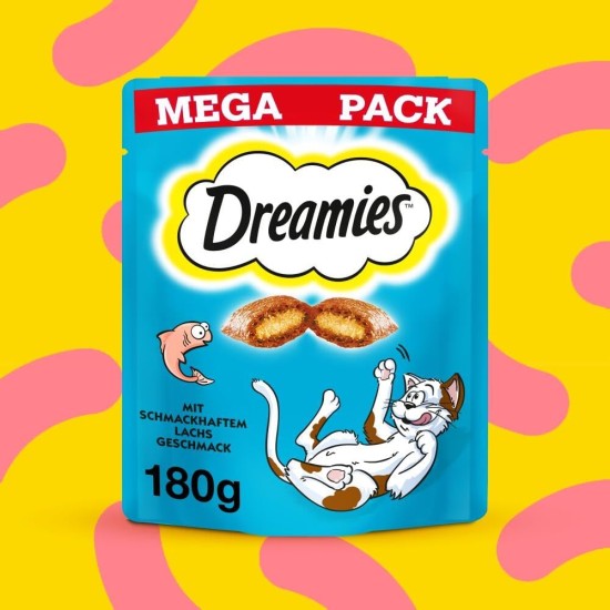 Dreamies Classic Cat Snacks with Salmon - Incredibly Crispy Bags with Delicate Filling - 2 x 350 g Dreamies Classic Cat Snacks with Salmon - Incredibly Crispy Bags with Delicate Filling - 2 x 350 g