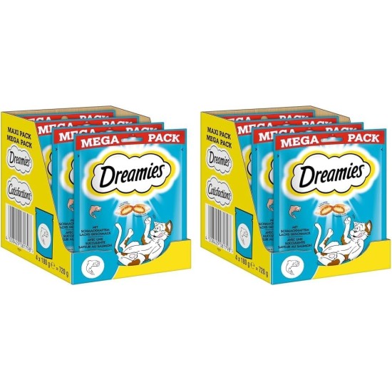 Dreamies Classic Cat Snacks with Salmon - Incredibly Crispy Bags with Delicate Filling - 2 x 350 g Dreamies Classic Cat Snacks with Salmon - Incredibly Crispy Bags with Delicate Filling - 2 x 350 g