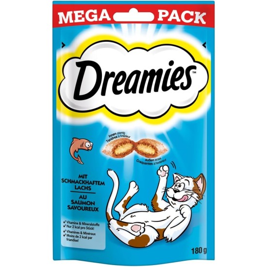 Dreamies Classic Cat Snacks with Salmon - Incredibly Crispy Bags with Delicate Filling - 2 x 350 g Dreamies Classic Cat Snacks with Salmon - Incredibly Crispy Bags with Delicate Filling - 2 x 350 g
