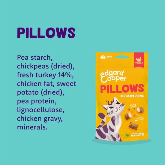 Edgard Cooper Natural Cat Snacks, Pillows with Chicken (1 x 60g Bag), Packed with Fresh Meat, Grain Free, Less Than 2 Kcal Per Snack, Natural Ingredients & No Added Sugar. Edgard Cooper Natural Cat Snacks, Pillows with Chicken (1 x 60g Bag), Packed with Fresh Meat, Grain Free, Less Than 2 Kcal Per Snack, Natural Ingredients & No Added Sugar.
