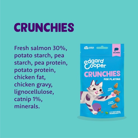 Edgard Cooper Natural Cat Snacks, Pillows with Salmon (1 x 60g Bag), Packed with Fresh Meat, Grain Free, Less Than 2 Kcal Per Snack, Natural Ingredients & No Added Sugar. Edgard Cooper Natural Cat Snacks, Pillows with Salmon (1 x 60g Bag), Packed with Fresh Meat, Grain Free, Less Than 2 Kcal Per Snack, Natural Ingredients & No Added Sugar.