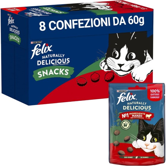FELIX Naturally Delicious Snack for Adult Cats, Rich in Beef with Goji Berry, 8 Packs of 50g FELIX Naturally Delicious Snack for Adult Cats, Rich in Beef with Goji Berry, 8 Packs of 50g