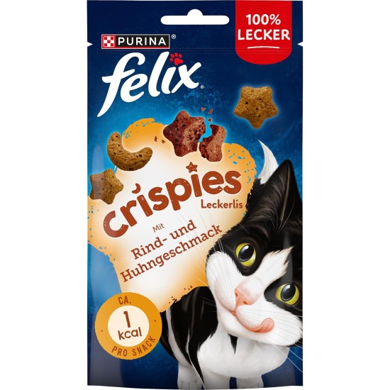 Felix Crispies cat treats with proteins, vitamins and Omega 6 fatty acids, pack of 8 (8 x 45 g), Beef and Chicken flavour Felix Crispies cat treats with proteins, vitamins and Omega 6 fatty acids, pack of 8 (8 x 45 g), Beef and Chicken flavour