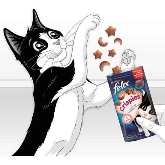 Felix Crispies cat treats with proteins, vitamins and Omega 6 fatty acids, pack of 8 (8 x 45 g), Beef and Chicken flavour Felix Crispies cat treats with proteins, vitamins and Omega 6 fatty acids, pack of 8 (8 x 45 g), Beef and Chicken flavour