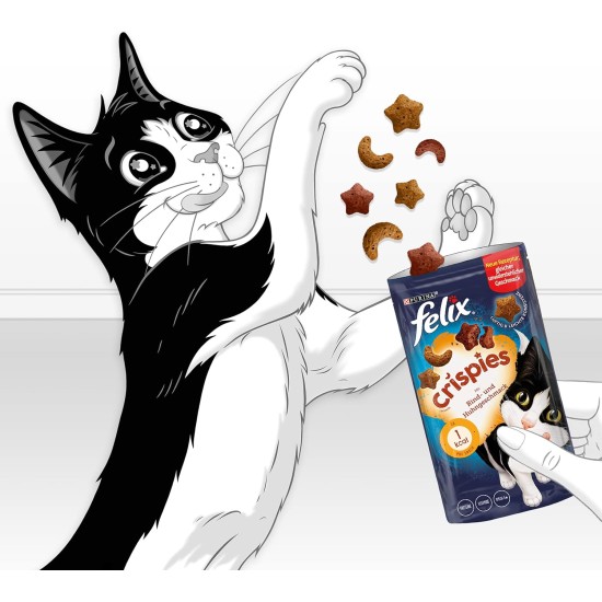 Felix Crispies cat treats with proteins, vitamins and Omega 6 fatty acids, pack of 8 (8 x 45 g), Beef and Chicken flavour Felix Crispies cat treats with proteins, vitamins and Omega 6 fatty acids, pack of 8 (8 x 45 g), Beef and Chicken flavour