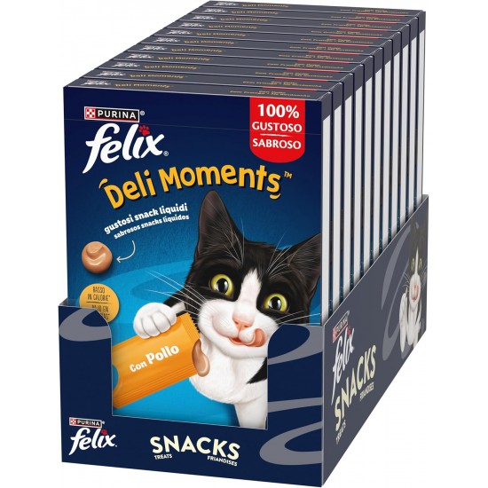 Felix Deli Moments Liquid Snacks for Adults Cats with Chicken 44 Packs of 10g Felix Deli Moments Liquid Snacks for Adults Cats with Chicken 44 Packs of 10g