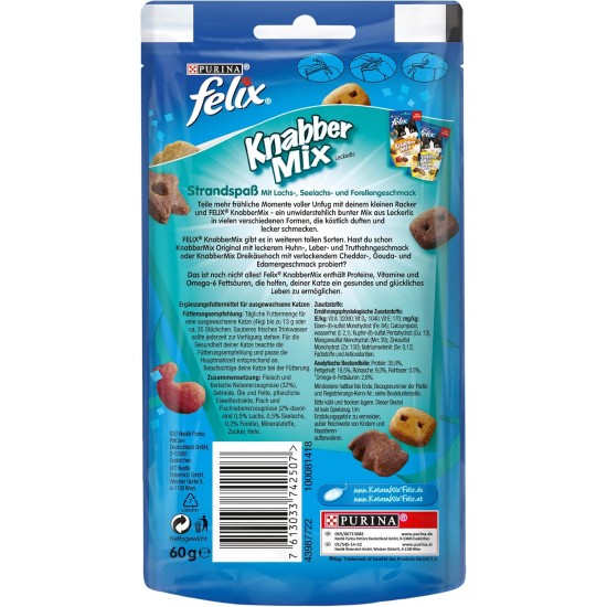 Felix Knabber Mix Original and Strandspaß (Beach Fun) Cat Snack with Various Varieties, Mixtray 2 x (8 x 60 g) Felix Knabber Mix Original and Strandspaß (Beach Fun) Cat Snack with Various Varieties, Mixtray 2 x (8 x 60 g)