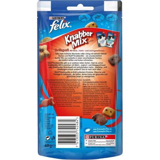 Felix Knabber Mix Original and Strandspaß (Beach Fun) Cat Snack with Various Varieties, Mixtray 2 x (8 x 60 g) Felix Knabber Mix Original and Strandspaß (Beach Fun) Cat Snack with Various Varieties, Mixtray 2 x (8 x 60 g)