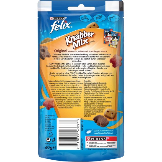 Felix Knabber Mix Original and Strandspaß (Beach Fun) Cat Snack with Various Varieties, Mixtray 2 x (8 x 60 g) Felix Knabber Mix Original and Strandspaß (Beach Fun) Cat Snack with Various Varieties, Mixtray 2 x (8 x 60 g)