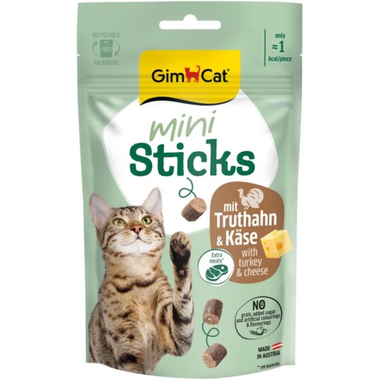 GimCat Mini Sticks Turkey & Cheese - Small Appetizers for Special Enjoyment - 1 Bag (1 x 50 g) GimCat Mini Sticks Turkey & Cheese - Small Appetizers for Special Enjoyment - 1 Bag (1 x 50 g)