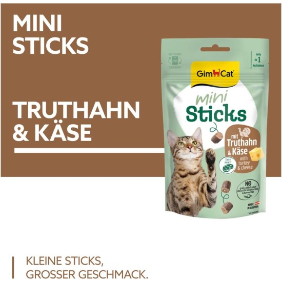 GimCat Mini Sticks Turkey & Cheese - Small Appetizers for Special Enjoyment - 1 Bag (1 x 50 g) GimCat Mini Sticks Turkey & Cheese - Small Appetizers for Special Enjoyment - 1 Bag (1 x 50 g)