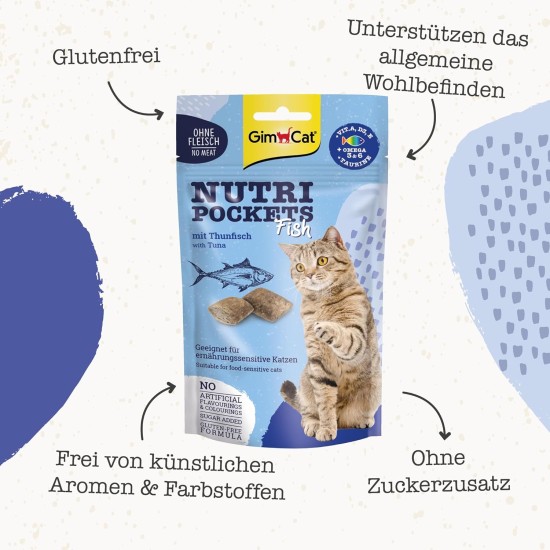 GimCat Nutri Pockets Fish Salmon - Crispy Cat Snack with Functional Ingredients - 1 Bag (1 x 60 g) GimCat Nutri Pockets Fish Salmon - Crispy Cat Snack with Functional Ingredients - 1 Bag (1 x 60 g)