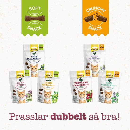 GimCat Soft Snacks Duck with Blueberries - Soft and Protein Rich Cat Treat without Added Sugar - 1 Bag (1 x 60 g) GimCat Soft Snacks Duck with Blueberries - Soft and Protein Rich Cat Treat without Added Sugar - 1 Bag (1 x 60 g)
