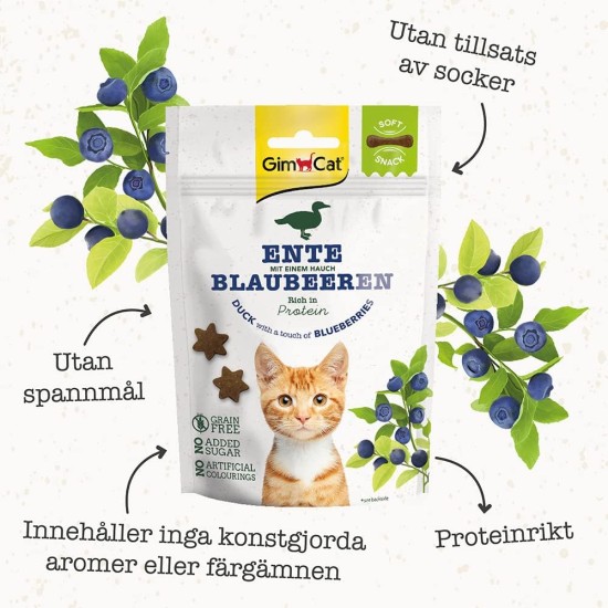 GimCat Soft Snacks Duck with Blueberries - Soft and Protein Rich Cat Treat without Added Sugar - 1 Bag (1 x 60 g) GimCat Soft Snacks Duck with Blueberries - Soft and Protein Rich Cat Treat without Added Sugar - 1 Bag (1 x 60 g)
