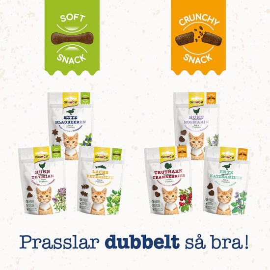 GimCat Soft Snacks Duck with Blueberries - Soft and Protein Rich Cat Treat without Added Sugar - 1 Bag (1 x 60 g) GimCat Soft Snacks Duck with Blueberries - Soft and Protein Rich Cat Treat without Added Sugar - 1 Bag (1 x 60 g)