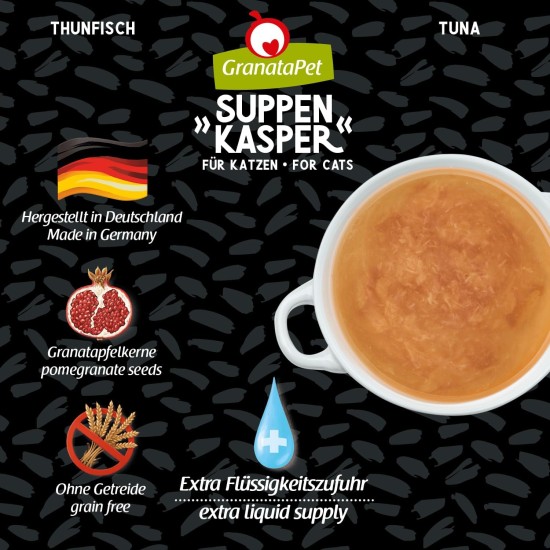 GranataPet Suppenkasper Chicken, 12 x 70 g, Snack for Cats, Treats for Extra Hydration, Soup Against Small Hunger, Cat Food without Grains and No Added Sugar GranataPet Suppenkasper Chicken, 12 x 70 g, Snack for Cats, Treats for Extra Hydration, Soup Against Small Hunger, Cat Food without Grains and No Added Sugar