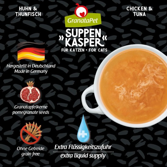 GranataPet Suppenkasper Chicken, 12 x 70 g, Snack for Cats, Treats for Extra Hydration, Soup Against Small Hunger, Cat Food without Grains and No Added Sugar GranataPet Suppenkasper Chicken, 12 x 70 g, Snack for Cats, Treats for Extra Hydration, Soup Against Small Hunger, Cat Food without Grains and No Added Sugar