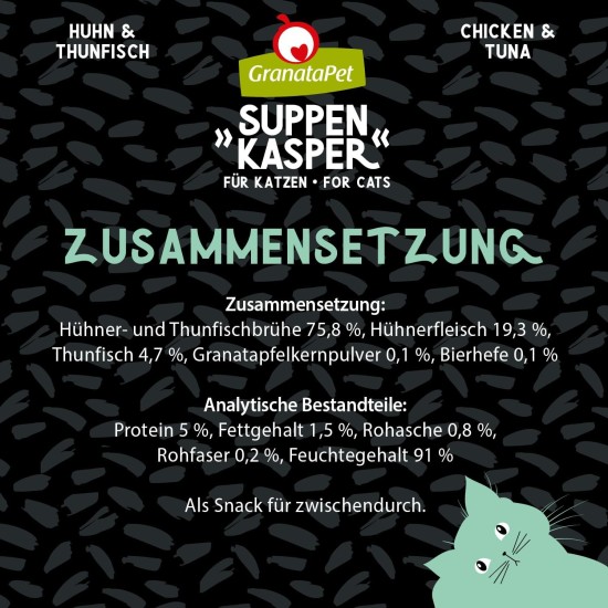 GranataPet Suppenkasper Chicken, 12 x 70 g, Snack for Cats, Treats for Extra Hydration, Soup Against Small Hunger, Cat Food without Grains and No Added Sugar GranataPet Suppenkasper Chicken, 12 x 70 g, Snack for Cats, Treats for Extra Hydration, Soup Against Small Hunger, Cat Food without Grains and No Added Sugar