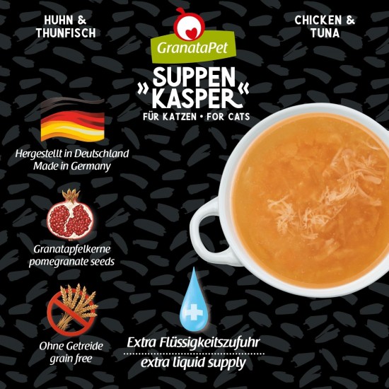 GranataPet Suppenkasper Tuna, 12 x 70 g, Snack for Cats, Treats for Extra Hydration, Soup Against Small Hunger, Cat Food without Grains and No Added Sugar GranataPet Suppenkasper Tuna, 12 x 70 g, Snack for Cats, Treats for Extra Hydration, Soup Against Small Hunger, Cat Food without Grains and No Added Sugar